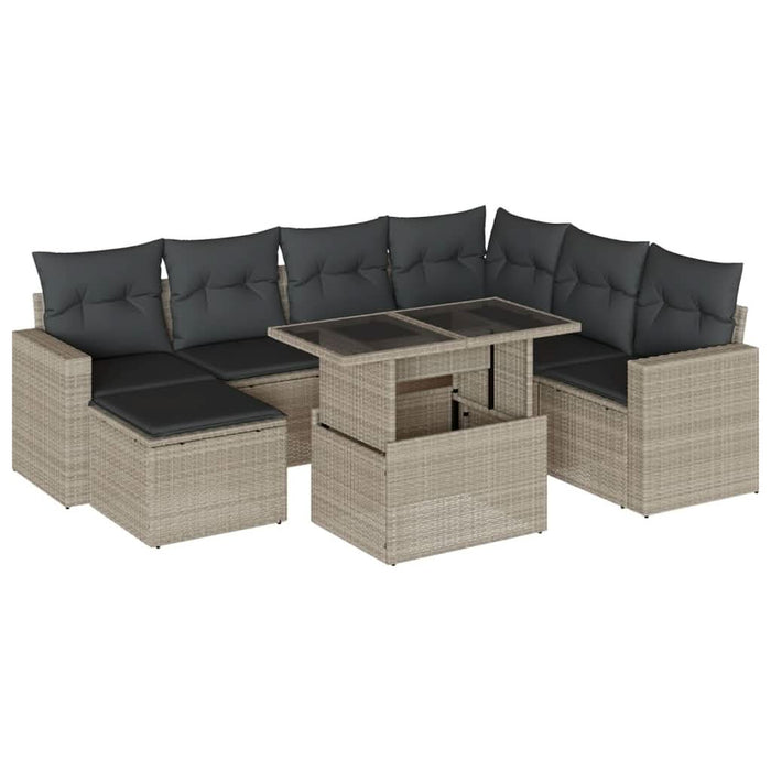 Set mobilier de grădină cu perne, 8 piese gri deschis poliratan - WALTI WALTI