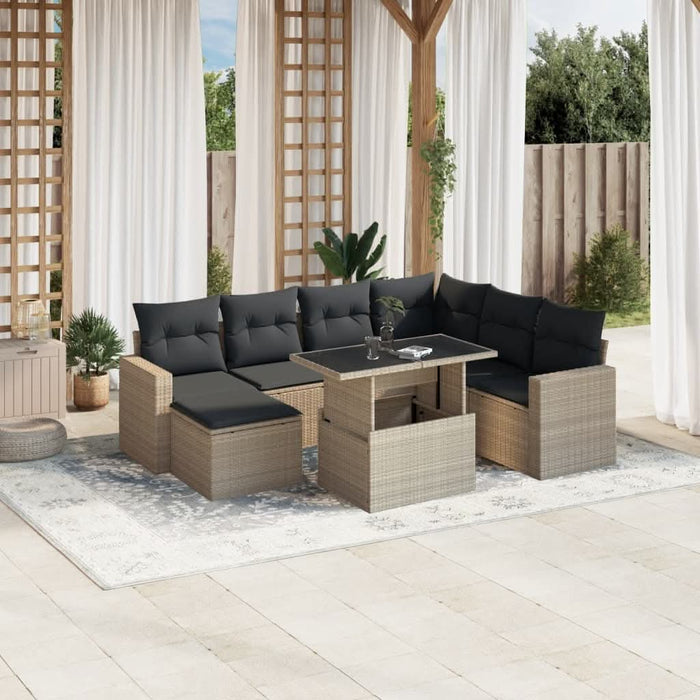 Set mobilier de grădină cu perne, 8 piese gri deschis poliratan - WALTI WALTI