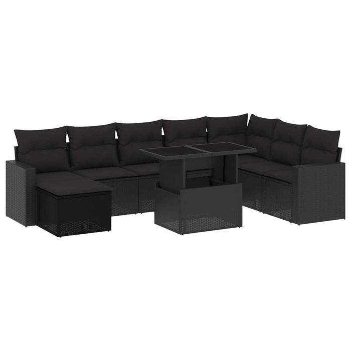 Set mobilier de grădină cu perne, 9 piese, negru, poliratan - WALTI WALTI