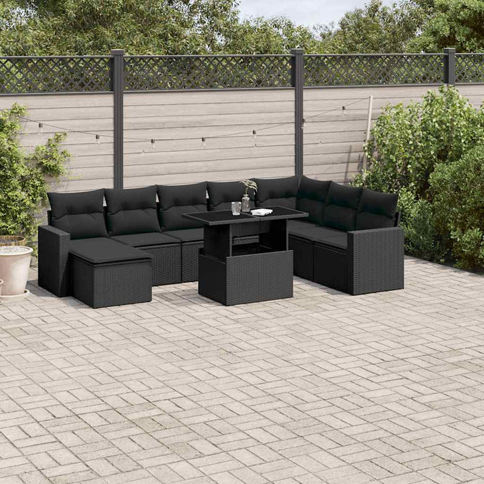 Set mobilier de grădină cu perne, 9 piese, negru, poliratan - WALTI WALTI