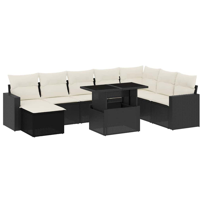 Set mobilier de grădină cu perne, 9 piese, negru, poliratan WALTI
