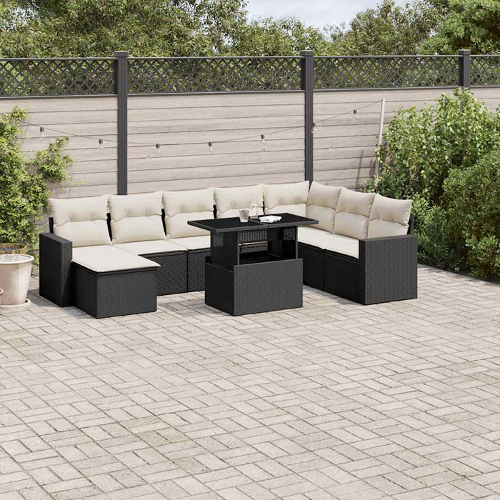 Set mobilier de grădină cu perne, 9 piese, negru, poliratan WALTI