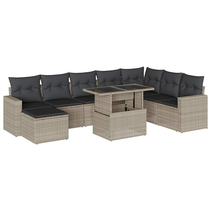 Set canapele de grădină cu perne, 9 piese gri deschis poliratan - WALTI WALTI