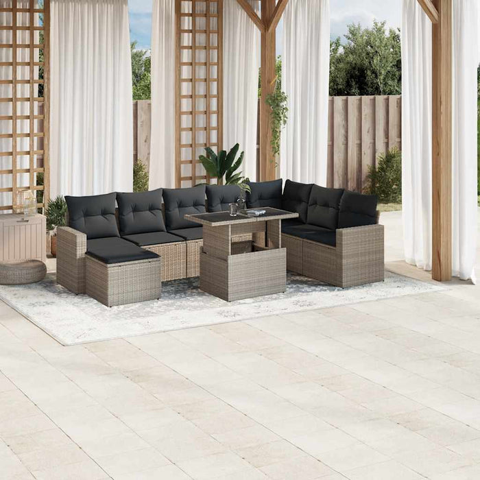 Set canapele de grădină cu perne, 9 piese gri deschis poliratan - WALTI WALTI