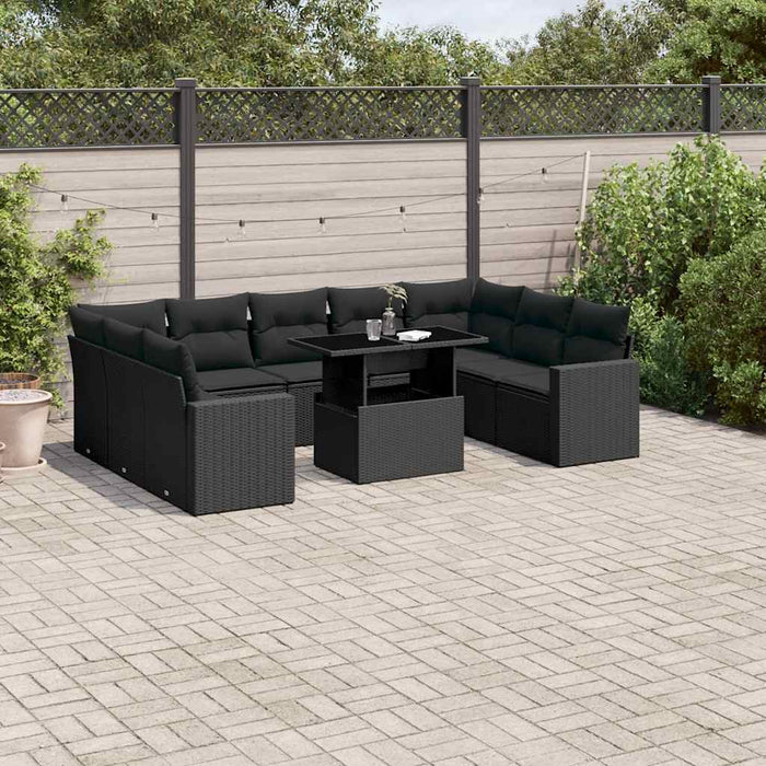 Set canapele de grădină cu perne, 10 piese, negru, poliratan - WALTI WALTI