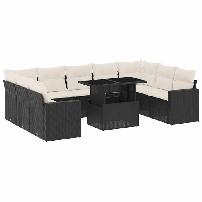 Set canapele de grădină cu perne, 10 piese, negru, poliratan - WALTI WALTI