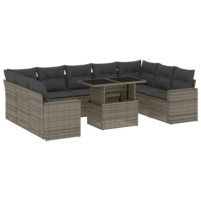 Set mobilier de grădină cu perne, 10 piese, gri, poliratan WALTI