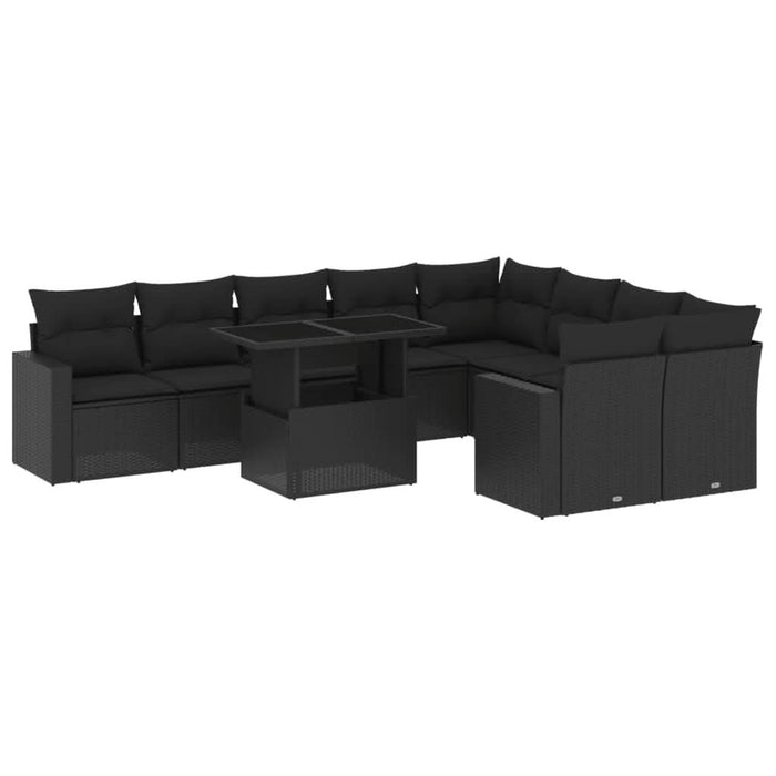 Set canapele de grădină cu perne, 10 piese, negru, poliratan - WALTI WALTI