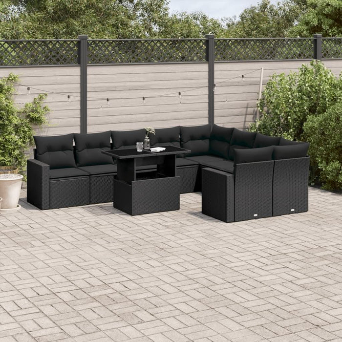 Set canapele de grădină cu perne, 10 piese, negru, poliratan - WALTI WALTI
