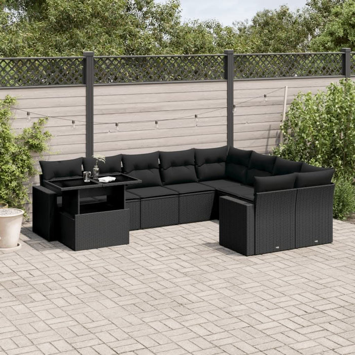 Set canapele de grădină cu perne, 10 piese, negru, poliratan - WALTI WALTI