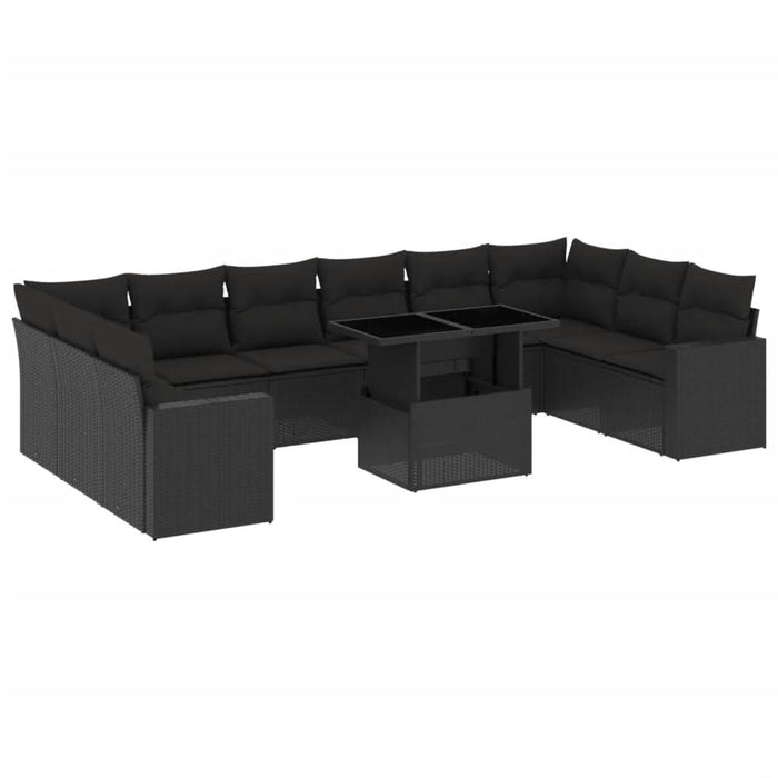 Set canapele de grădină cu perne, 11 piese, negru, poliratan - WALTI WALTI
