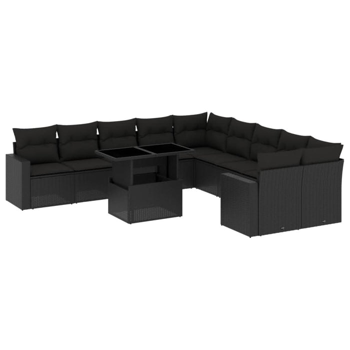 Set canapele de grădină cu perne, 11 piese, negru, poliratan - WALTI WALTI