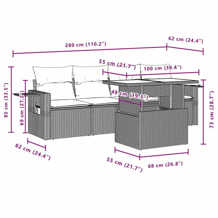 Set mobilier de grădină cu perne, 5 piese, negru, poliratan WALTI