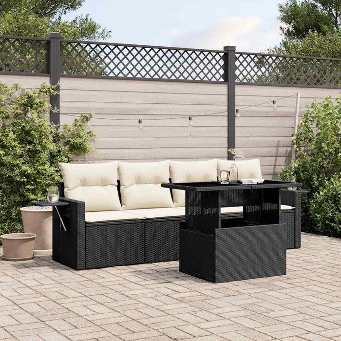 Set mobilier de grădină cu perne, 5 piese, negru, poliratan - WALTI WALTI