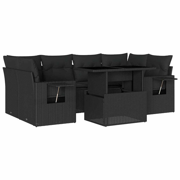 Set canapele de grădină cu perne, 7 piese, negru, poliratan - WALTI WALTI