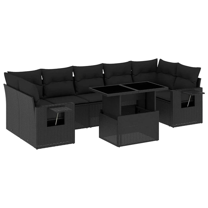 Set mobilier de grădină cu perne, 8 piese, negru, poliratan - WALTI WALTI