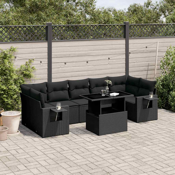 Set mobilier de grădină cu perne, 8 piese, negru, poliratan - WALTI WALTI
