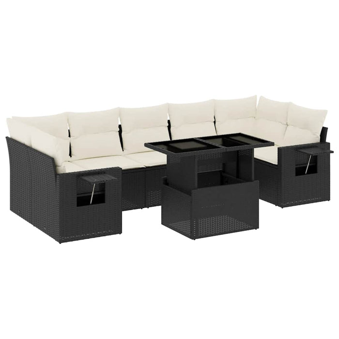 Set mobilier de grădină cu perne, 8 piese, negru, poliratan WALTI