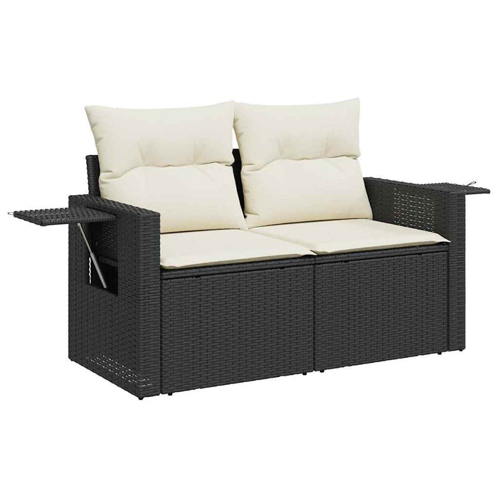 Set mobilier de grădină cu perne, 8 piese, negru, poliratan WALTI