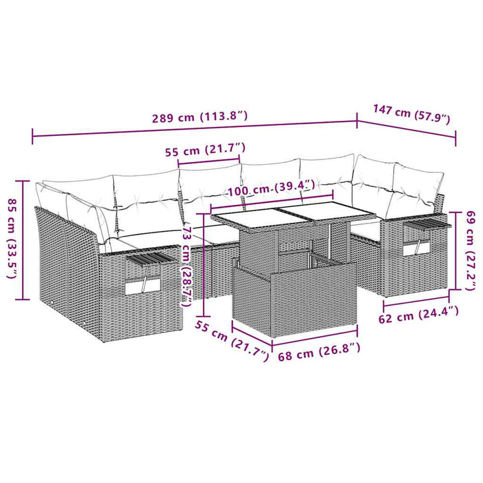 Set mobilier de grădină cu perne, 8 piese, negru, poliratan WALTI