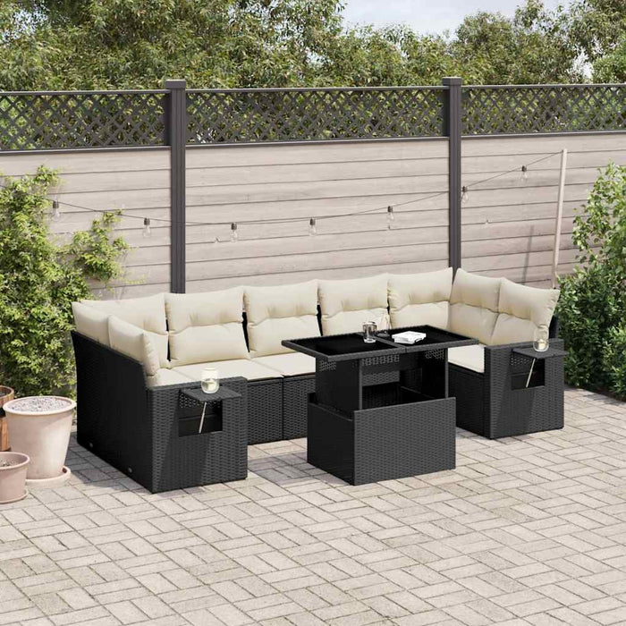 Set mobilier de grădină cu perne, 8 piese, negru, poliratan WALTI