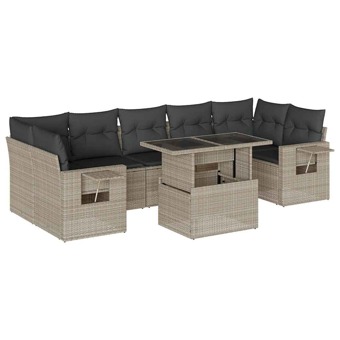 Set mobilier de grădină cu perne, 8 piese gri deschis poliratan - WALTI WALTI