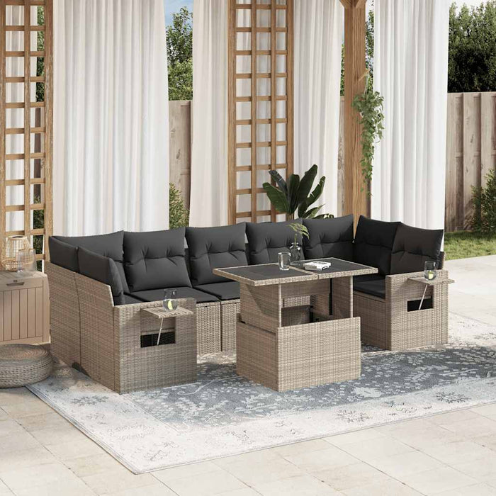 Set mobilier de grădină cu perne, 8 piese gri deschis poliratan - WALTI WALTI