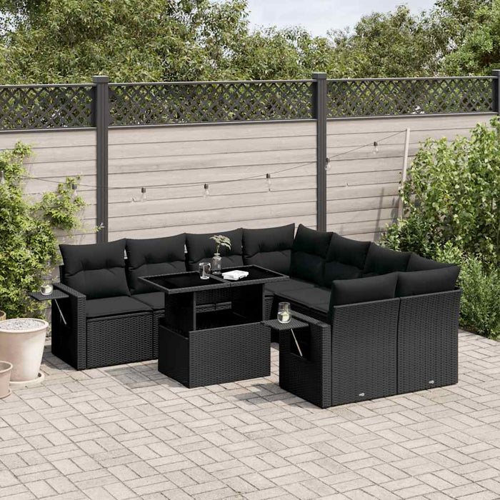 Set mobilier de grădină cu perne, 9 piese, negru, poliratan - WALTI WALTI