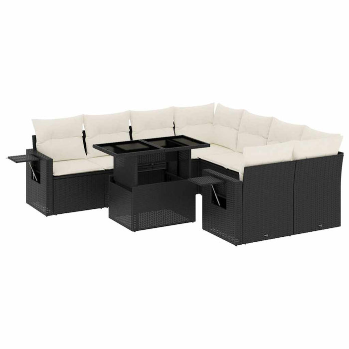 Set mobilier de grădină cu perne, 9 piese, negru, poliratan - WALTI WALTI