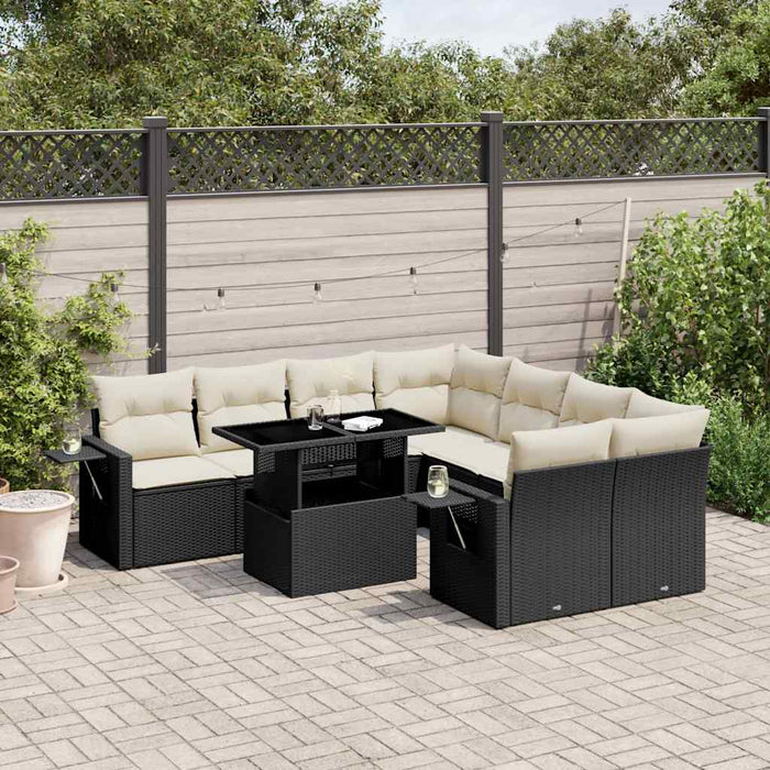 Set mobilier de grădină cu perne, 9 piese, negru, poliratan - WALTI WALTI