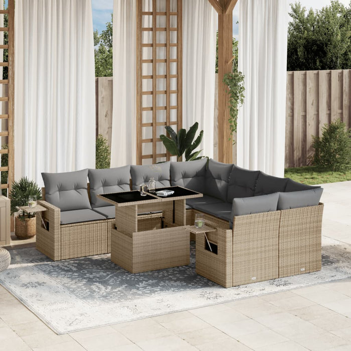 Set canapele de grădină, 9 piese, cu perne, bej, poliratan WALTI