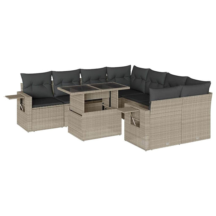 Set canapele de grădină cu perne, 9 piese gri deschis poliratan - WALTI WALTI