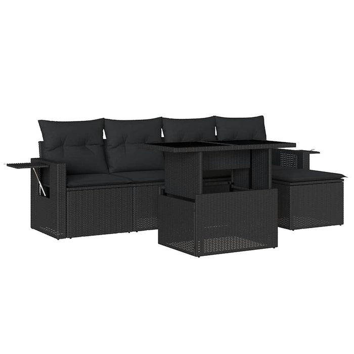 Set mobilier de grădină cu perne, 6 piese, negru, poliratan - WALTI WALTI