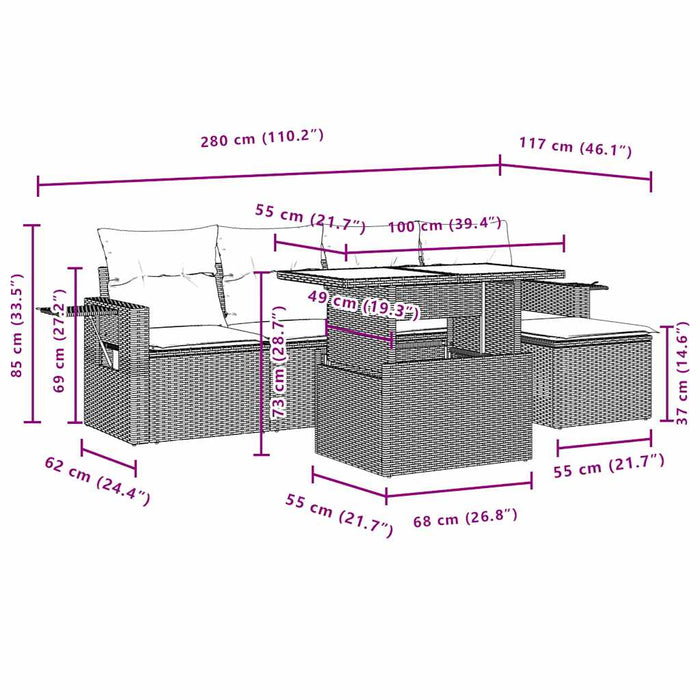 Set mobilier de grădină cu perne, 6 piese, negru, poliratan - WALTI WALTI