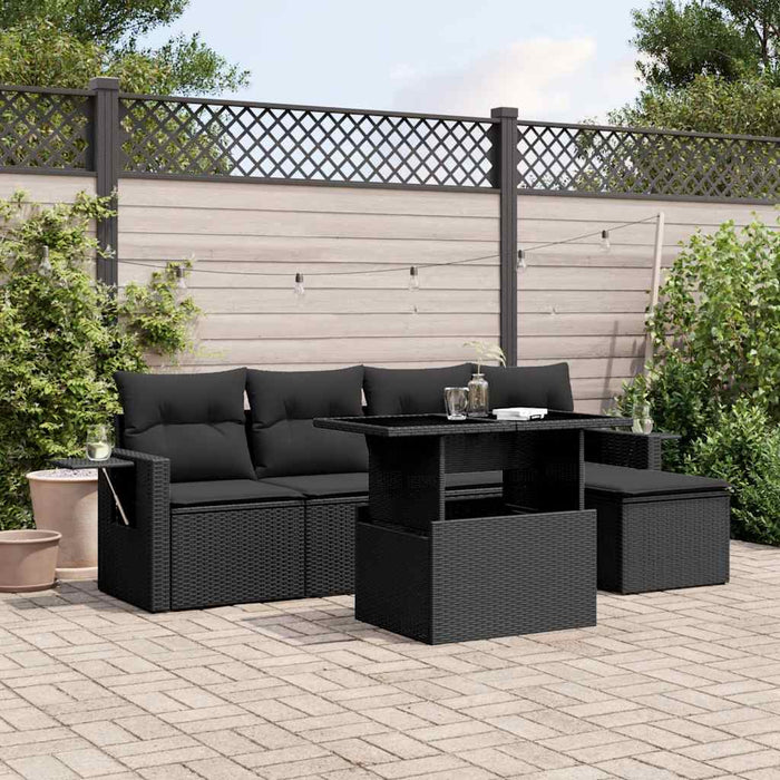 Set mobilier de grădină cu perne, 6 piese, negru, poliratan - WALTI WALTI