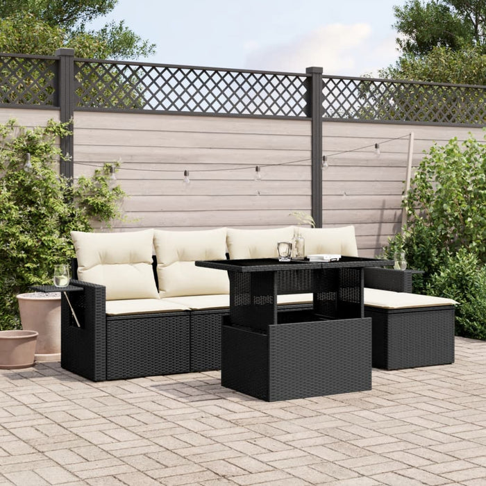 Set mobilier de grădină cu perne, 6 piese, negru, poliratan - WALTI WALTI