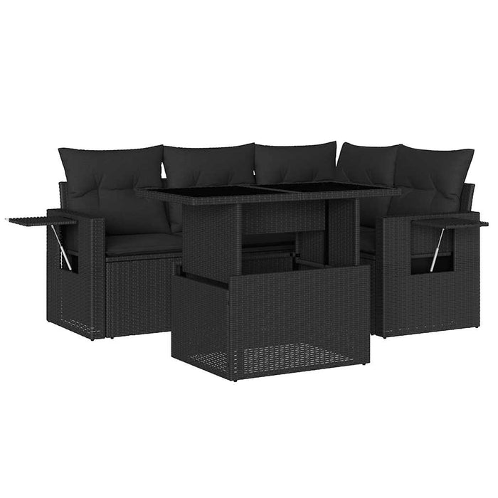 Set mobilier de grădină cu perne, 5 piese, negru, poliratan WALTI