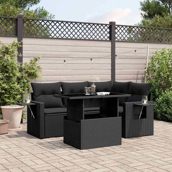 Set mobilier de grădină cu perne, 5 piese, negru, poliratan WALTI