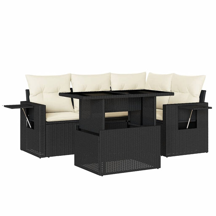 Set mobilier de grădină cu perne, 5 piese, negru, poliratan WALTI
