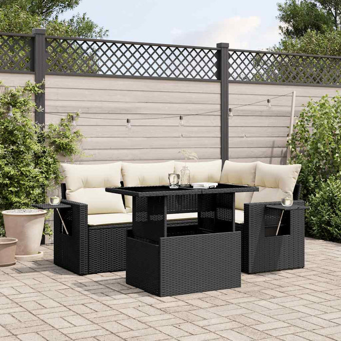Set mobilier de grădină cu perne, 5 piese, negru, poliratan WALTI