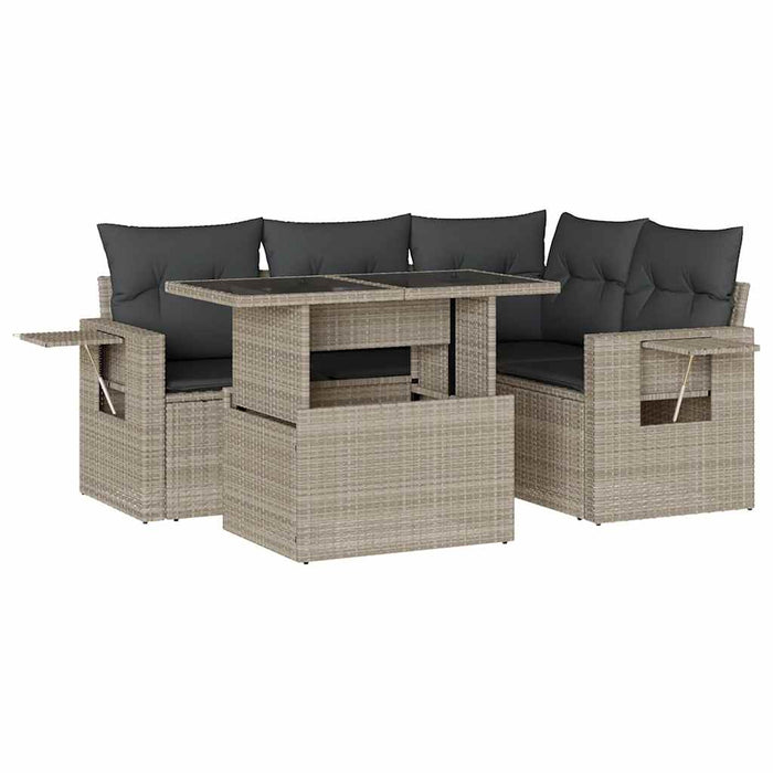 Set canapele de grădină cu perne, 5 piese gri deschis poliratan WALTI