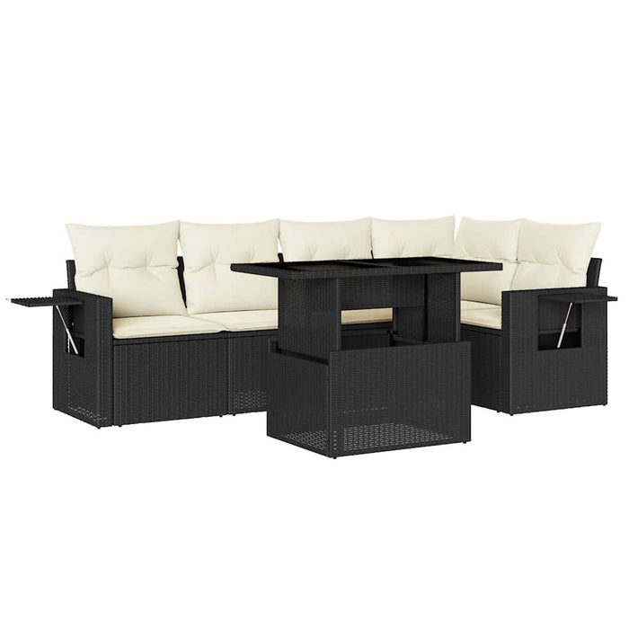 Set mobilier de grădină cu perne, 6 piese, negru, poliratan WALTI