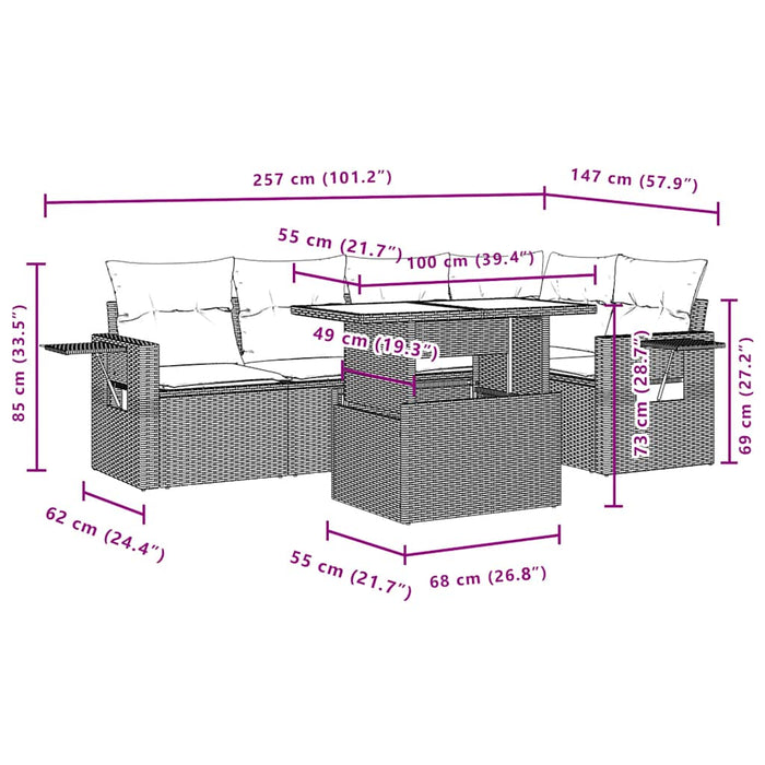 Set mobilier de grădină cu perne, 6 piese, negru, poliratan WALTI