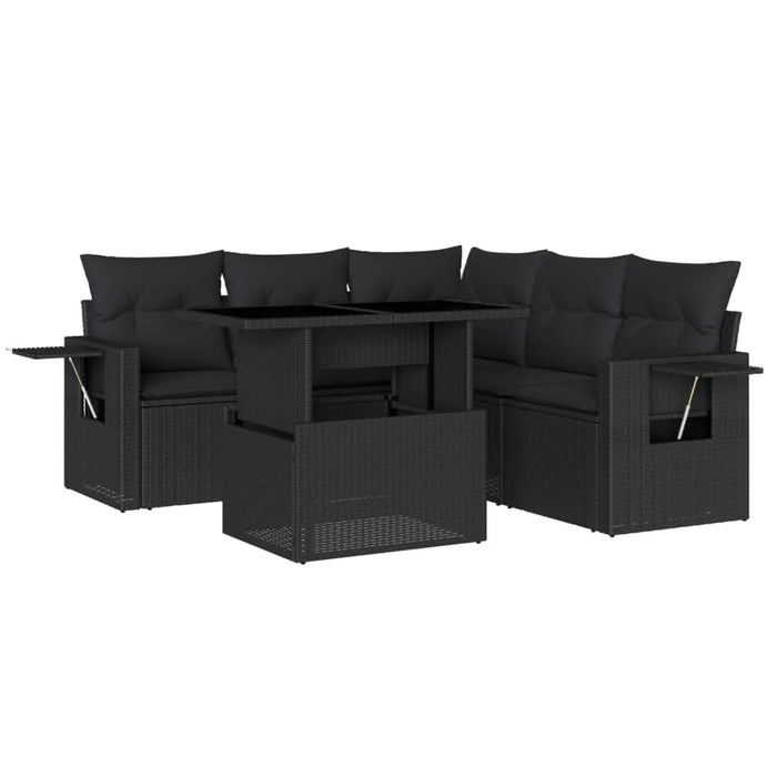 Set mobilier de grădină cu perne, 6 piese, negru, poliratan - WALTI WALTI