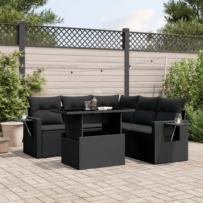 Set mobilier de grădină cu perne, 6 piese, negru, poliratan - WALTI WALTI