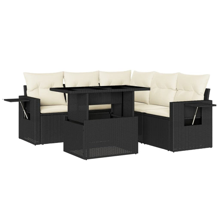 Set mobilier de grădină cu perne, 6 piese, negru, poliratan - WALTI WALTI