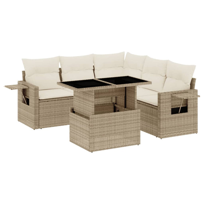 Set canapele de grădină cu perne, 6 piese, bej, poliratan WALTI