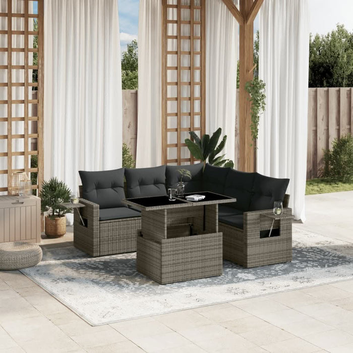 Set mobilier grădină cu perne, 6 piese, gri, poliratan - WALTI WALTI