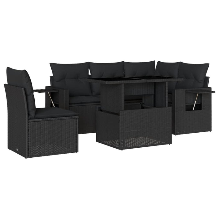 Set mobilier de grădină cu perne, 6 piese, negru, poliratan - WALTI WALTI