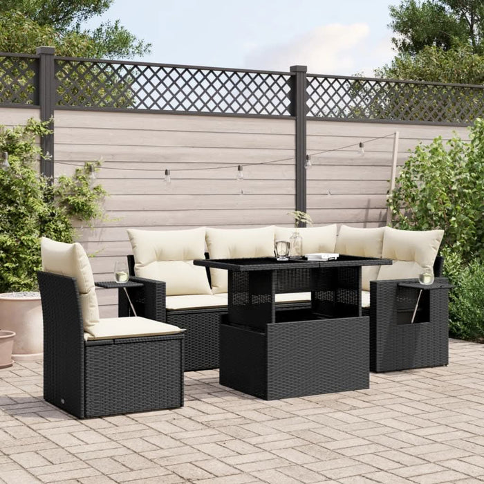 Set mobilier de grădină cu perne, 6 piese, negru, poliratan - WALTI WALTI